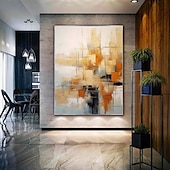preiswerte Stillleben-Gemälde-Großes, 100 % handgemaltes abstraktes Ölgemälde in Gold auf Leinwand, handgefertigtes, reich strukturiertes Acryl-Wandgemälde, moderne Wandkunst, handgemaltes Kunstwerk, Ölgemälde mit Pattelmesser für