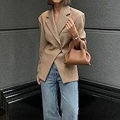 Women's Blazer Formal Button Solid Color Comfortable Fashion Regular Fit Outerwear Long Sleeve Spring khaki S3