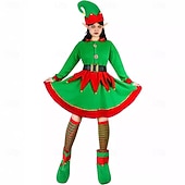 billiga Vuxna juldräkter-Alf Kläder Fin julklänning Julkostym Dam Jul Nyår julafton Jul Vuxen Fest Jul Klänning Skärp Strumpor Skor Hatt
