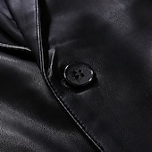 tanie Męskie klasyczne marynarki-czarna męska marynarka ze skóry pu biuro praca ulica kieszeń moda casual wiosna &amp;jesienna poliestrowa prosta kieszonka swobodna/codzienna jednorzędowa marynarka