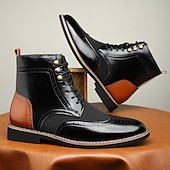 baratos Botas de vestir-Botas masculinas vintage brogue ankle boots - couro sintético marrom e preto com painel de tweed, design clássico de cadarço para ocasiões formais e casuais, botas sociais estilo retrô