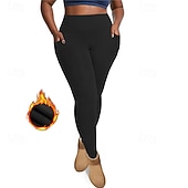 billiga Yoga Leggings &amp; Tights-Dam Yogabyxor Fleecefodrade Leggings Yoga leggings med telefonficka Hög midja Pilates Gymträning Träna Trikåer Ensfärgat Mörkgrå Svart Vinröd Elastan Skinna Höst Vinter Plusstorlekar sporter