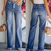 ieftine Pantaloni-Pentru femei Normal Blugi Modă Clasic &amp; Fără Vârstă Lungime totală Talie Înaltă Culoare solidă Buzunar Respirabil Απαλό Comfortabil Micro-elastic Stradă Casual Albastru Deschis Negru Albastru Închis
