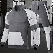 cheap Tracksuits-Men&#039;s Tracksuit Jogging Suit 2 Piece Casual Fall Long Sleeve Breathable Soft Fitness Gym Workout Running Sportswear Activewear Color Block Black Red Dark Gray