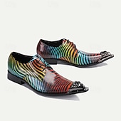 お買い得  エレメンタルドレスシューズ-メンズ マルチカラー スネークスキン レザー ドレスシューズ - フォーマルやファッション性の高いシーンにぴったりの、つま先が尖ったレースアップシューズ。メタルチップ付き。