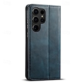 Недорогие Чехлы для Samsung-телефон Кейс для Назначение S24 S24 Ultra Plus S23 Ultra Plus S23 S22 S22 Плюс Ультра Кейс на заднюю панель со стендом Разъем для карты Защита от удара Ретро ПК Кожа PU