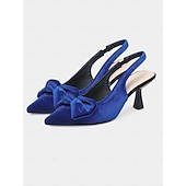 economico Semi-formale-scarpe col tacco a spillo in velluto blu da donna con cinturino posteriore e fiocco – eleganti tacchi alti per eventi formali e feste
