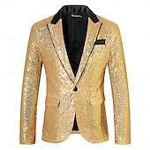 billiga festblazer-Herr Kavajjacka Smoking Lyx Glittriga Lappverk Solid färg Blazer Svart Silver Rubinrött Standardpassform Singelknäppt 1 Knapp