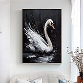 abordables Peintures animaux-peinture à l&#039;huile animale abstraite faite à la main peintures de cygne blanc sur toile peinture acrylique richement texturée faite à la main art mural moderne œuvre d&#039;art peinte à la main pour