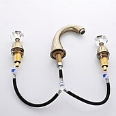 cheap Bathroom Sink Faucets-Basin Faucet Antique Bronze Bathroom Sink Faucet 3 Hole Widespread Gold Basin Mixer Hot and Cold Water Tap