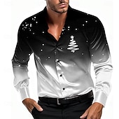 voordelige Kerstboomoutfit-Kerstmis Voor heren Ster Overhemd Overhemd met knopen Lange mouw Casual Mode-casual Vakantie Feestavondkleding Dagelijks gebruik Zomer Lente Herfst Overhemden met kraag 3D-afdrukken Zwart Grijs Paars