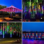 abordables Funciona con energía solar-1 luz solar de lluvia de meteoritos, 30 cm, 8 tubos, 192 ledes, luces para aleros de árbol de Navidad para decoración de árboles de Navidad y jardines