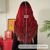 economico Parrucche trendy sintetiche-parrucca sintetica ondulata rossa con riflessi verdi per donna - parrucche ad alta densità - resistente al calore, lunga durata, aspetto naturale, perfetta per le feste di Natale
