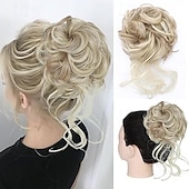 abordables Chignons-Chignon décoiffé, postiche à pince, cheveux bouclés et ondulés, faux cheveux, chignon ébouriffé, extensions de cheveux, chouchou, longue barbe, chignon, postiches pour femmes