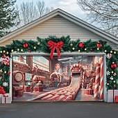 Christmas Door Decorations Garage Door Cover Xmas Candy Canes Gifts Gingerbread Outdoor Banner Large Christmas Backdrop for Holiday Outdoor Garage Door Home Wall Decorations 28