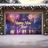 billige Garasje- og dørbanner-nyttår garasjeportdeksel ballonger fyrverkeri utendørs banner stort bakteppe for ferie utendørs garasjeport hjem veggdekorasjoner