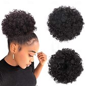 abordables Queue-de-cheval-Extensions de cheveux synthétiques courtes en chignon bouclé crépu avec cordon de serrage pour femmes noires et filles