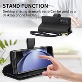 economico Cover Samsung-telefono Custodia Per Piegatura a Z 7 Z Fold 6 Z Fold 5 Z Fold 4 Z Fold 3 Copertura Posteriore con Supporto Con Cinturino da Polso Slot per Carte Retrò TPU Pelle PU