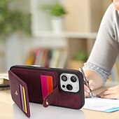 abordables Carcasas iPhone-teléfono Funda Para iPhone 16 Pro Max Plus iPhone 15 Pro Max Plus iPhone 14 13 12 Pro Max Plus iPhone 14 Pro Max iPhone 13 12 Pro Max Funda Trasera con Soporte Espejo con cordón Retro TPU Cuero de PU