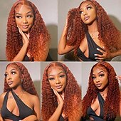 economico Parrucche lace front capelli veri-Capelli umani di Remy 13x6 Pizzo Frontale Parrucca Parte libera Brasiliano Onda naturale Poco ondulata Arancione Parrucca 130% 150% 180% Densità dei capelli con i capelli del bambino 100% Vergine
