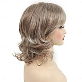 voordelige oudere pruik-korte bruine pruiken 14 inch golvende krullende pruik schouderlengte middenscheiding pruiken natuurlijk ogende synthetische blonde haar pruiken voor vrouwen dagelijks feestgebruik