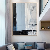 preiswerte Stillleben-Gemälde-handgemachtes blaues abstraktes blau-goldenes Ölgemälde auf Leinwand, groß, handgemalt, abstrakt, strukturiert, boho, modernes Ölgemälde, Wandkunst, zeitgenössisches minimalistisches Kunstwerk für