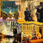 abordables Enchufe eléctrico-Luces de String Cortina 3x3M 300 LED 31V Calor Blanco 8 Modos Seguras para Decoración de Boda y Jardín