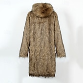 billiga Herrjackor och -rockar-Herr Vinterjacka Fleece-jacka Fuskpälskappa Dagligen Semester Håller värmen Håller värmen Fleece Höst vinter Leopardtryck Mode Streetwear Huva Lång Svart Vit Gul Jacka