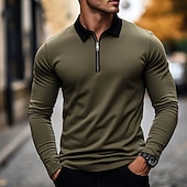 preiswerte Herren Klassisches Polo-Herren Poloshirt Poloshirt mit Viertelreißverschluss Strasse Urlaub Viertel Postleitzahl Langarm Modisch Basic Feste Farbe Tasche Frühling &amp; Herbst Regular Fit Schwarz Weiß Burgunderrot Marineblau