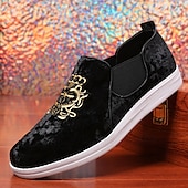 cheap Casual-Men&#039;s Burgundy Velvet Slip-On Loafers with Golden Embroidery and White Sole – Luxurious Casual Shoes for Parties and Events