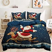 baratos Quarto de Natal-Papai Noel 100% algodão conjunto de edredom de Natal completo 3 peças conjunto de capa de edredom de férias para crianças colcha de Natal macia e aconchegante com fronhas tamanho king queen
