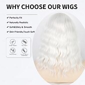 economico Parrucche trendy sintetiche-parrucca bianca - parrucche corte bianche ondulate per donne parrucca sintetica dall&#039;aspetto naturale da 14 pollici di lunghezza alle spalle parrucche in fibra resistente al calore per uso quotidiano