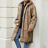 billiga Herrjackor och -rockar-Herr Vinterjacka Fleece-jacka Fuskpälskappa Dagligen Semester Håller värmen Håller värmen Fleece Höst vinter Leopardtryck Mode Streetwear Huva Lång Svart Vit Gul Jacka
