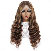 economico Parrucche lace front capelli veri-mette in evidenza pianoforte capelli umani p4/27 13*4 parrucca in pizzo parrucca frontale in pizzo con capelli umani sciolti e profondi 150% densità 16-30 pollici