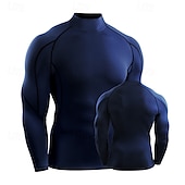 billiga Löpar-T-shirts och linnen-Herr T-shirt för jogging Långärmad T-shirt Ledigt Fritids- Höst Hög hals Andningsfunktion Snabb tork Gymträning Löpning Gång Sportkläder Sportkläder Solid färg Svart Vit Rubinrött