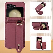 baratos Capa Samsung-telefone Capinha Para Z Virar 6 Z Flip 5 Z Flip 4 Z Flip 3 Capa traseira Com Suporte com cordão com pulseira Retro TPU Couro PU