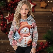 baratos Desenho animado 3D da menina-Para Meninas 3D Gráfico Boneco de Neve Moletom Manga Longa Outono Inverno Moda Adorável Básico Infantil 4-12 anos Com Capuz Ao ar livre Casual Diário Normal