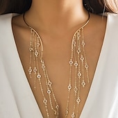 abordables Collier pour femme-Collier ras du cou en cascade d&#039;étoiles dorées pour femme avec élégantes chaînes à franges – bijoux tendance pour les occasions spéciales