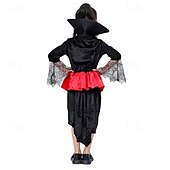 cheap Fairytale Theme Dresses-Kids Girls&#039; Dress Color Block halloween custome Long Sleeve Performance Party Patchwork Gothic Costume Polyester Knee-length Casual Dress Summer Spring 4 years+ Red