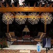 baratos Luzes solares de corda-4 luzes de fogos de artifício solares, luzes de caminho solares 360 leds com controle remoto 8 modos, luzes externas à prova d&#039;água para jardim, quintal, pátio, passarela, decorações de natal e