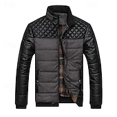 billiga Herrdunjackor och -parkas-Herr Vinterjacka Pufferjacka Quiltad jacka Vadderad Klassisk Stil Polyester Ficka Utomhus Datum Ledigt / vardag Normal Mode Ledigt Håller värmen Vindtät Vinter Färgblock Mörkgrå Blå Grön Pufferjacka
