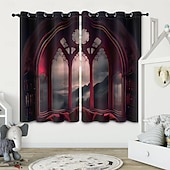 お買い得  ブラックアウトカーテン-2パネルカーテンドレープ遮光カーテンリビングルーム寝室キッチン屋内ステンドグラス窓装飾断熱部屋を暗くする