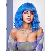 economico Parrucche di Carnevale-parrucca con frangia parrucche corte ondulate per donne lunghezza spalle parrucche caschetto riccio parrucche sintetiche resistenti al calore per feste di natale parrucche cosplay uso quotidiano per