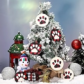 Недорогие Аксессуары для деревьев-30 шт. рождественских деревянных украшений, подвесное украшение на рождественскую елку - дизайн с рисунком в виде лапы собаки и кошки в клетку буйвола с веревкой для подвешивания, красный и черный