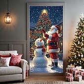 baratos Capas para portas de Natal-decorações de porta de natal capas de porta natal papai noel em pé porta tapeçaria cortina de porta decoração pano de fundo porta banner para porta da frente fazenda festa de fim de ano decoração