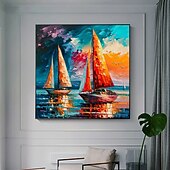 preiswerte Landschaftsgemälde-Segelboot-Ölgemälde, handgefertigt, abstraktes Segelboot-Kunstgemälde auf Leinwand, handgefertigtes nautisches Ölgemälde, große Segelschiff-Gemälde, Wandkunst, modernes Seestück-Gemälde für