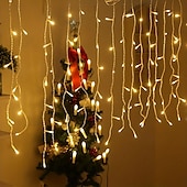 cheap Solar String Lights-10M 400Leds Solar Icecle Curtain String Lights Christmas Outdoor Courtyard Garden Eaves Fence Stairs Festive Atmosphere Decorative Light String
