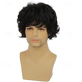 Недорогие Мужские парики-мужской короткий кудрявый черный парик аниме косплей парики косплей костюм волосы парик