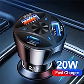 cheap Car Charger-Power Car Charger Fast Charging 20W PD Socket Dual USB QC 3 Type C Cable Car Charger Adapter with LED Ambient Light