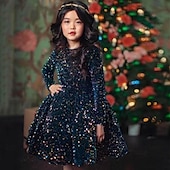 preiswerte Partykleider-kinderkleidung Mädchen Party Kleid Feste Farbe Langarm Leistung Gitter Prinzessin Süß Gitter Mitte der Wade Etuikleid Tüll-Kleid Sommer Frühling Herbst Kinder Schwarz Wein Marineblau